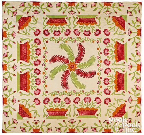 Princess Feather and rose basket quilt, ca. 1860