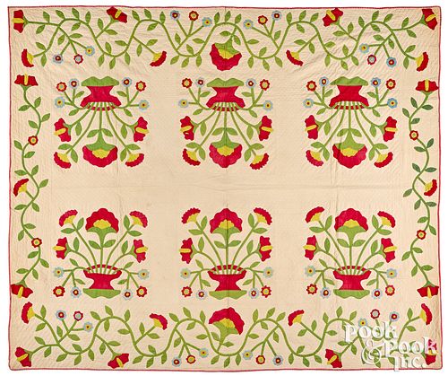 Appliqué flower basket quilt, 19th c.