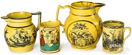 Four pieces of canary Staffordshire, 19th c.