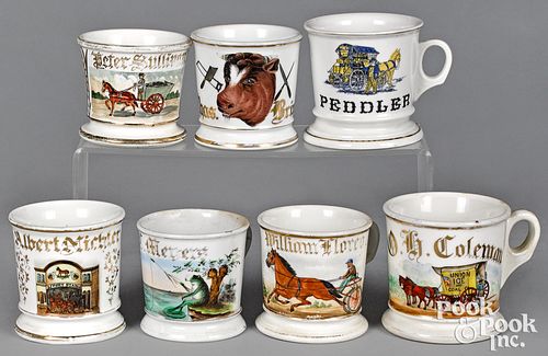 Seven occupational porcelain shaving mugs