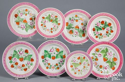 Eight Staffordshire strawberry pattern plates