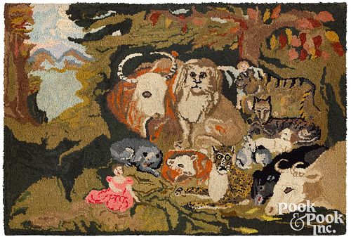 Hooked Peaceable Kingdom rug, early 20th c.