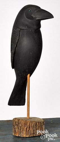Carved and painted crow decoy, mid 20th c.