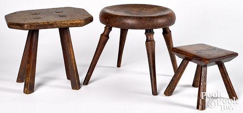 Three walnut and burl foot stools, 19th c., larges