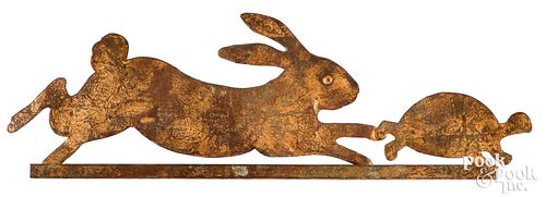 Sheet copper hare and tortoise weathervane, mid 20