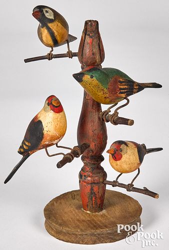 Carved and painted bird tree, ca. 1900