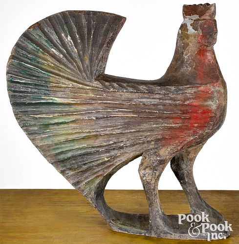 Large carved and painted rooster, late 19th c.