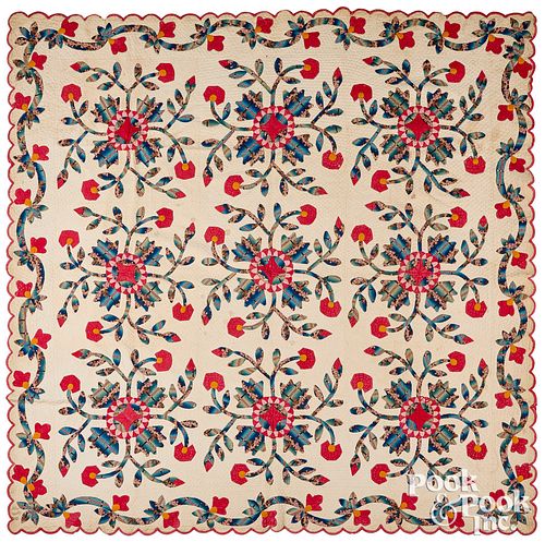 Vibrant Whig Rose quilt, 19th c.
