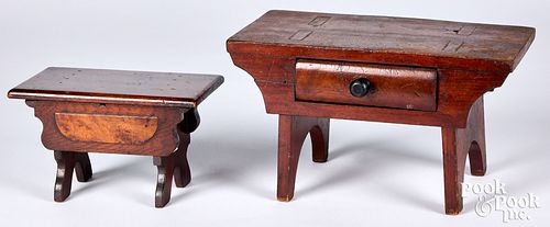 Two walnut stools, 19th c., each with a single dra