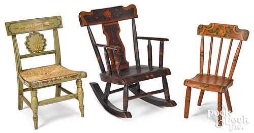 Three painted child's chairs, 19th c., tallest - 2
