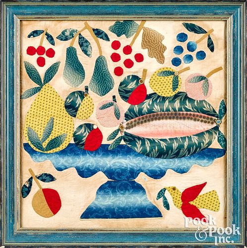 Appliqué quilt panel of a compote of fruit