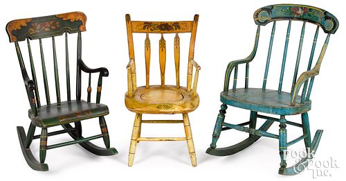Three painted child's chairs, 19th c., to include