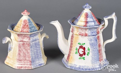 Three color rainbow spatter teapot