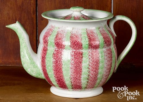 Red and green rainbow spatter teapot