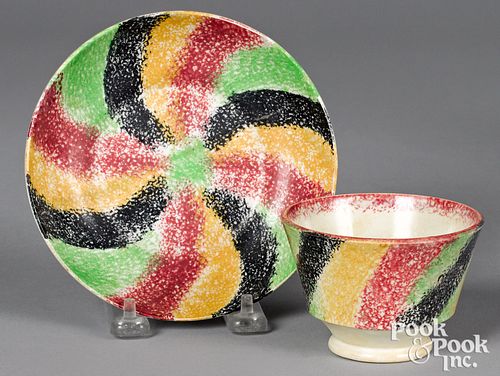 Rare four color rainbow spatter cup and saucer