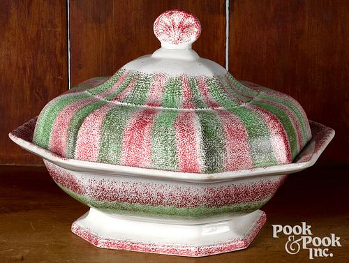 Red and green rainbow spatter covered serving dish