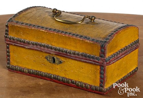 Painted leather dome lid box, 19th c.