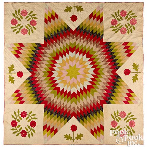 Bethlehem Star quilt and floral appliqué quilt