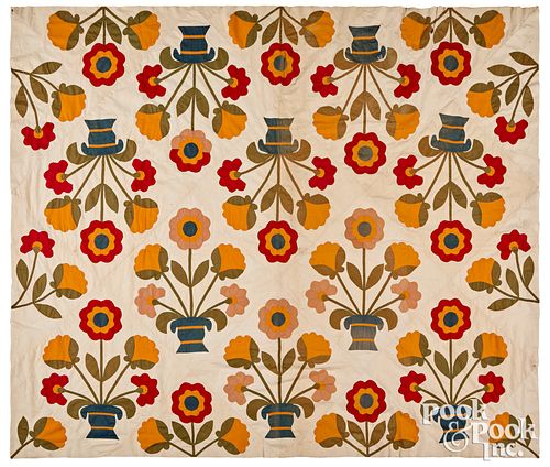 Appliqué flower basket quilt top, late 19th c.