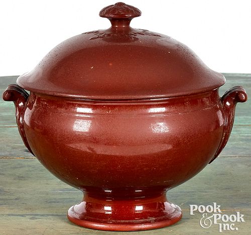 Redware footed bowl and cover