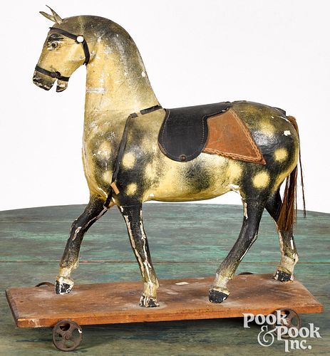 Painted horse pull toy, ca. 1900