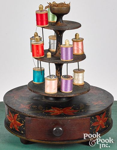 Painted pine sewing stand, 19th c.