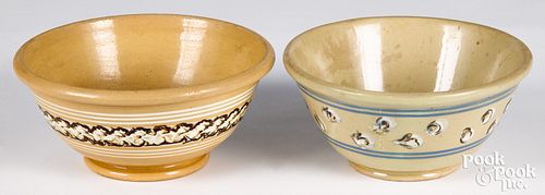 Two mocha decorated yellowware bowls