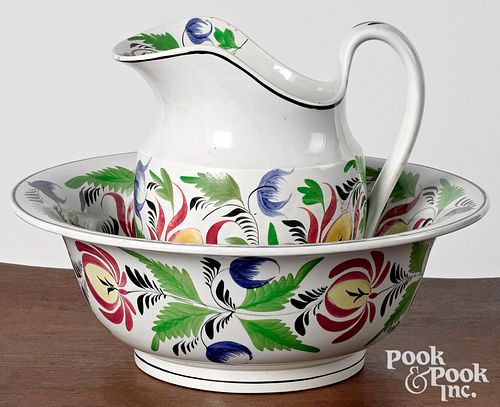Staffordshire pitcher and basin, 19th c.