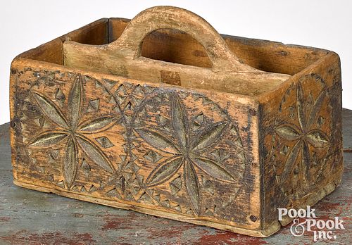 Carved and painted pine utility carrier