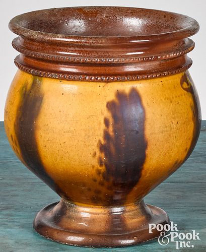 Large Pennsylvania redware flowerpot, 19th c., wit