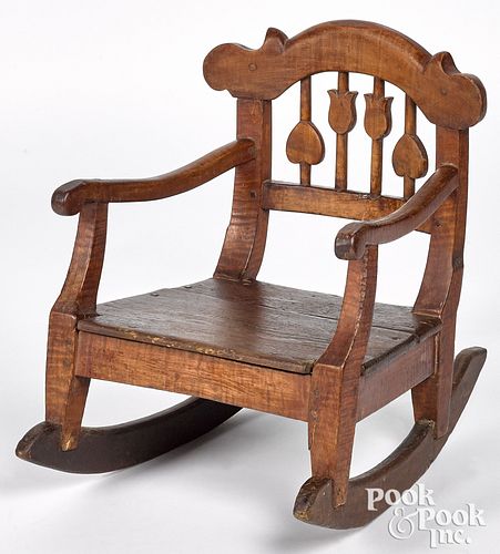 Tiger maple child's rocking chair, 19th c., with h