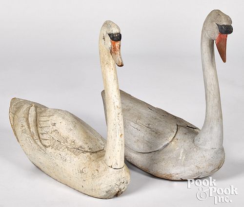 Two carved and painted swans, early 20th c.