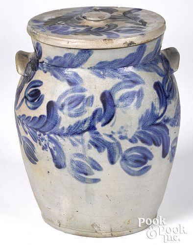 Two-gallon stoneware lidded crock, 19th c.