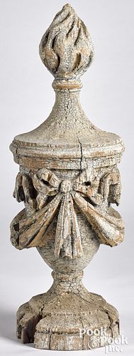 Carved and painted urn architectural element, 19th
