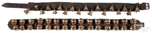 Two strands of antique brass sleigh bells