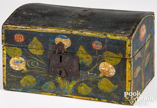 Continental painted dome lid box, 19th c.