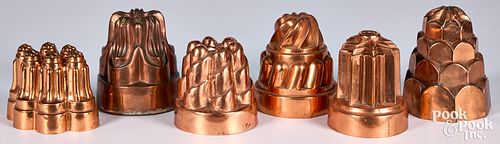 Six copper food molds, 19th c., one inscribed Lond