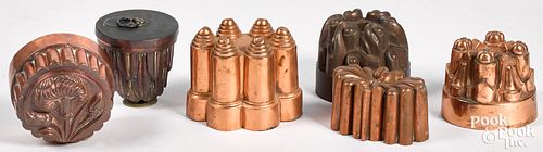 Six copper food molds, 19th c., to include a flora