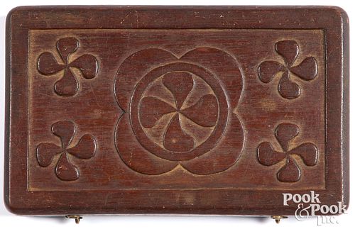 Carved mahogany cigar case, late 19th c.