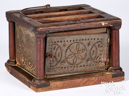 Pennsylvania walnut foot warmer, with punched tin