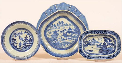 Three Canton Oriental Porcelain Dishes.