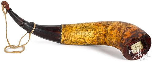 Contemporary scrimshaw decorated powder horn