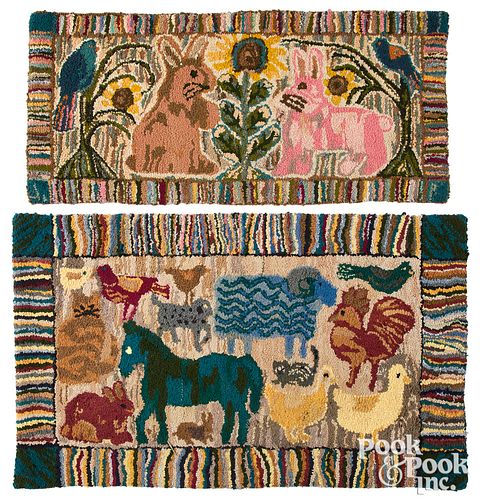 Two American hooked rugs,20th c., with rabbits and