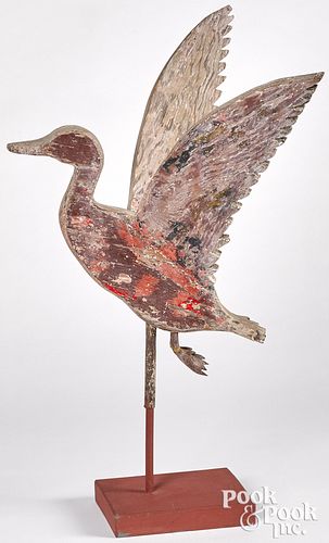Painted pressboard flying duck, mid 20th c., with