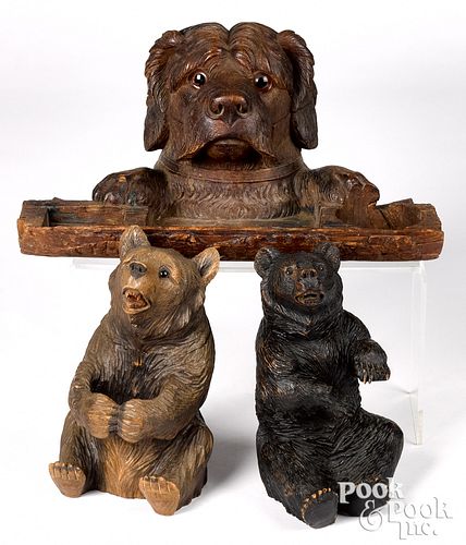 Three carved Black Forest animals, ca. 1900, with