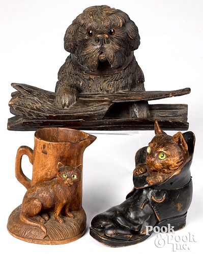 Three Black Forest carved animals, ca. 1900, with