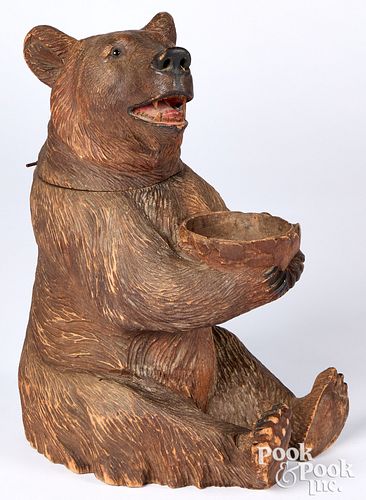 Large Black Forest carved bear tobacco jar