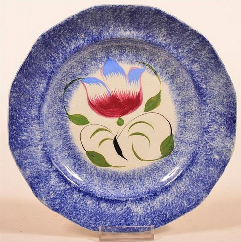Blue Spatter Ironstone China Tulip Plate.
