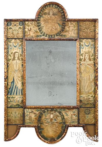 Charles II embroidered mirror, late 17th c.