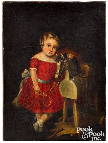 English oil on canvas portrait of a child, 19th c.
